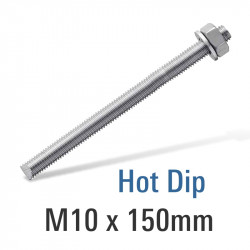 8.8 HOT DIP  GALV STUD M10X150 WITH NUT AND WASHER